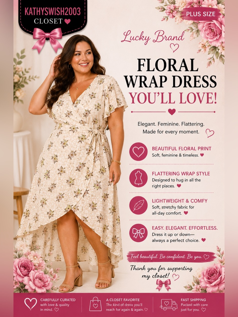 Love,Fire Floral Cream Floral Wrap Dress Women's plus Size 3X